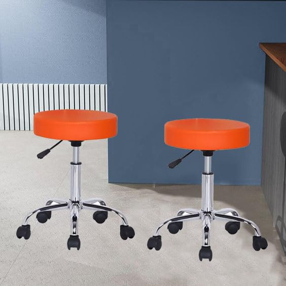 Generic NGFC Doctor Stool with Adjustable Height Wheels and Bonded Leather Upholstery Sitting Stool for for DoctorKitchen StoolOffice StoolChairCafCafeteria StoolMetal Bar Stool Orange  - Image 1