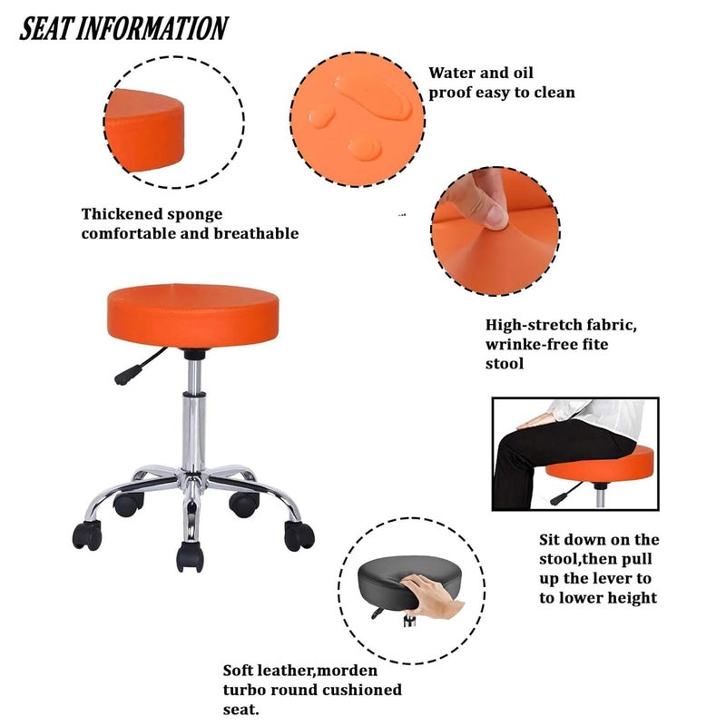 Generic NGFC Doctor Stool with Adjustable Height Wheels and Bonded Leather Upholstery Sitting Stool for for DoctorKitchen StoolOffice StoolChairCafCafeteria StoolMetal Bar Stool Orange  - Image 3