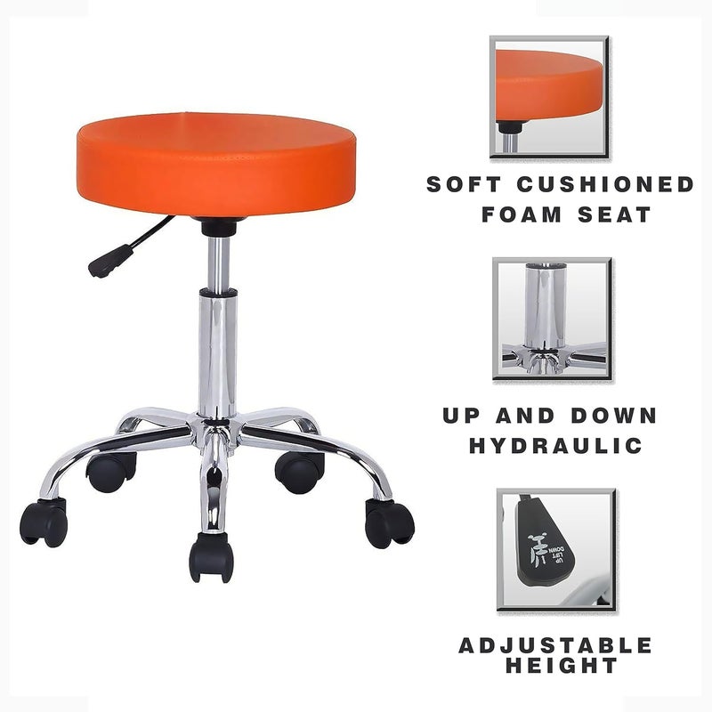 Generic NGFC Doctor Stool with Adjustable Height Wheels and Bonded Leather Upholstery Sitting Stool for for DoctorKitchen StoolOffice StoolChairCafCafeteria StoolMetal Bar Stool Orange  - Image 4