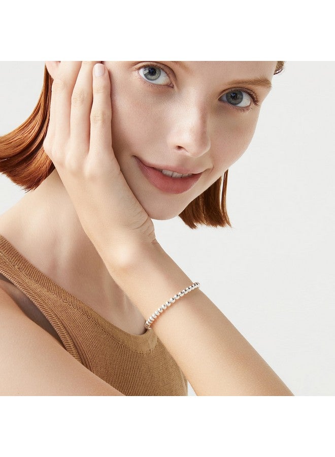 Miabella 925 Sterling Silver Italian Handmade 4mm Bead Ball Strand Chain Bracelet for Women, Made in Italy (7.00 Inches) - Image 4