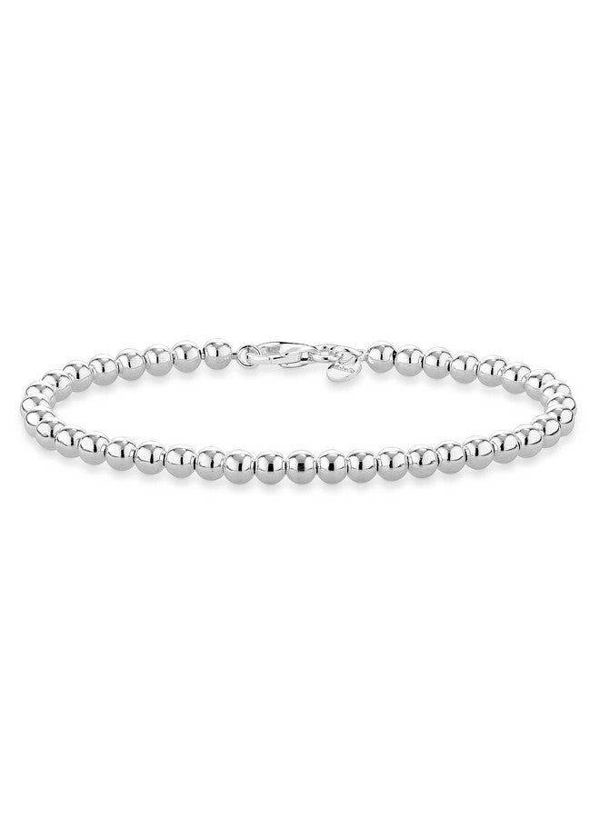 Miabella 925 Sterling Silver Italian Handmade 4mm Bead Ball Strand Chain Bracelet for Women, Made in Italy (7.00 Inches) - Image 1