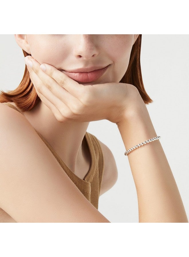 Miabella 925 Sterling Silver Italian Handmade 4mm Bead Ball Strand Chain Bracelet for Women, Made in Italy (7.00 Inches) - Image 3