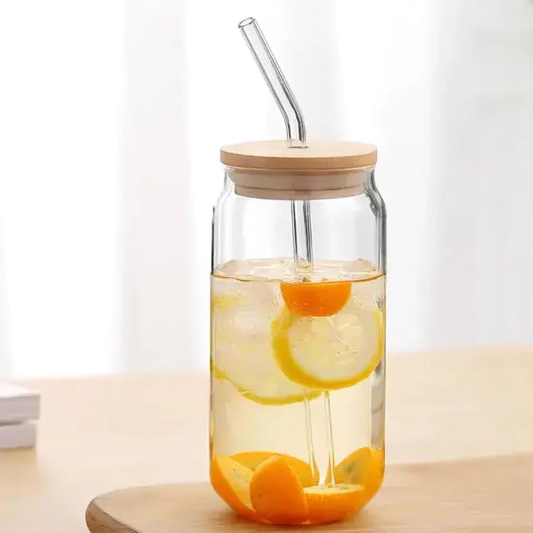 SKDBPM Glass Tumbler with Bamboo Lid and Glass Straw Glass Reusable Coffee Sipper Mug Clear Drinking Cup for Juice Iced Tea Adults Girls Can with Wooden LidPack of 1500ML - Image 1