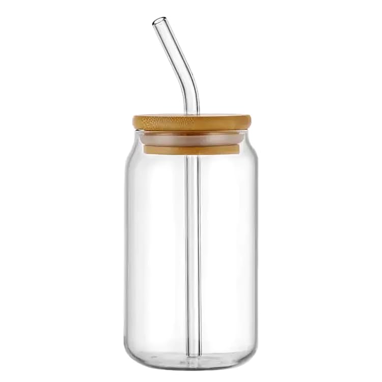 SKDBPM Glass Tumbler with Bamboo Lid and Glass Straw Glass Reusable Coffee Sipper Mug Clear Drinking Cup for Juice Iced Tea Adults Girls Can with Wooden LidPack of 1500ML - Image 3