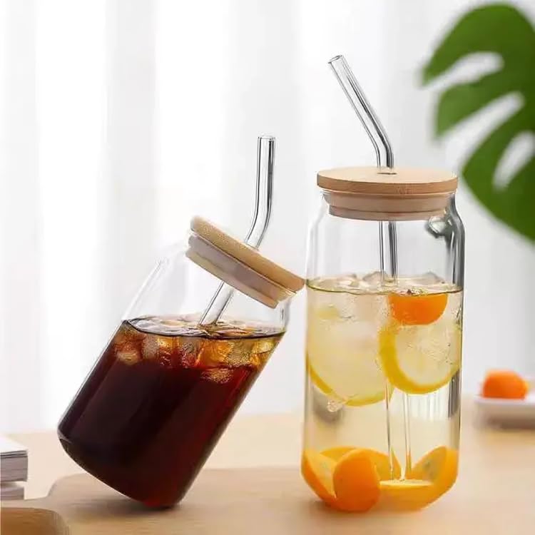 SKDBPM Glass Tumbler with Bamboo Lid and Glass Straw Glass Reusable Coffee Sipper Mug Clear Drinking Cup for Juice Iced Tea Adults Girls Can with Wooden LidPack of 1500ML - Image 4