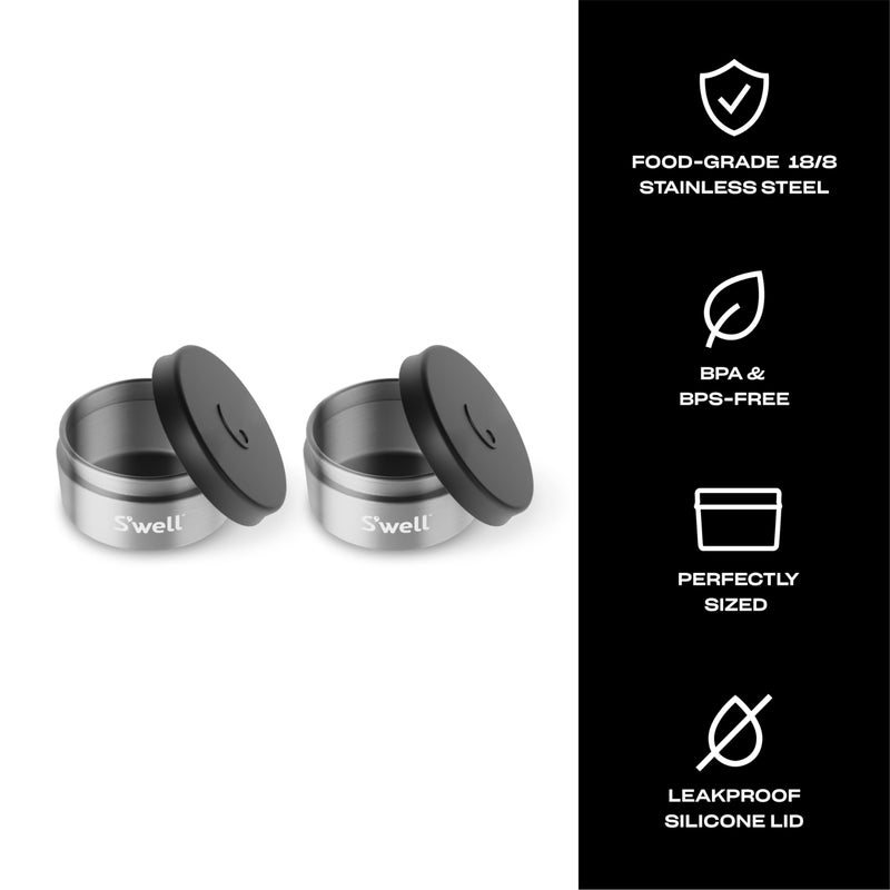 S'well S'well Stainless Steel Condiment Container Set of Two  2oz  Black  Single Walled Durable Construction  Leakproof Silicone Lids  Dishwasher Safe - Image 3