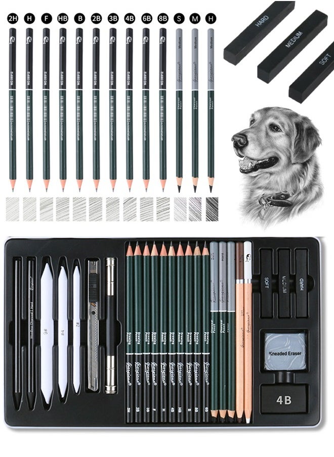 27 Sketch Pencils Set Professional Charcoal Pencil With Eraser Drawing Pen With Storage Box Durable And Stable Suitable For Painting, Sketching, Writing