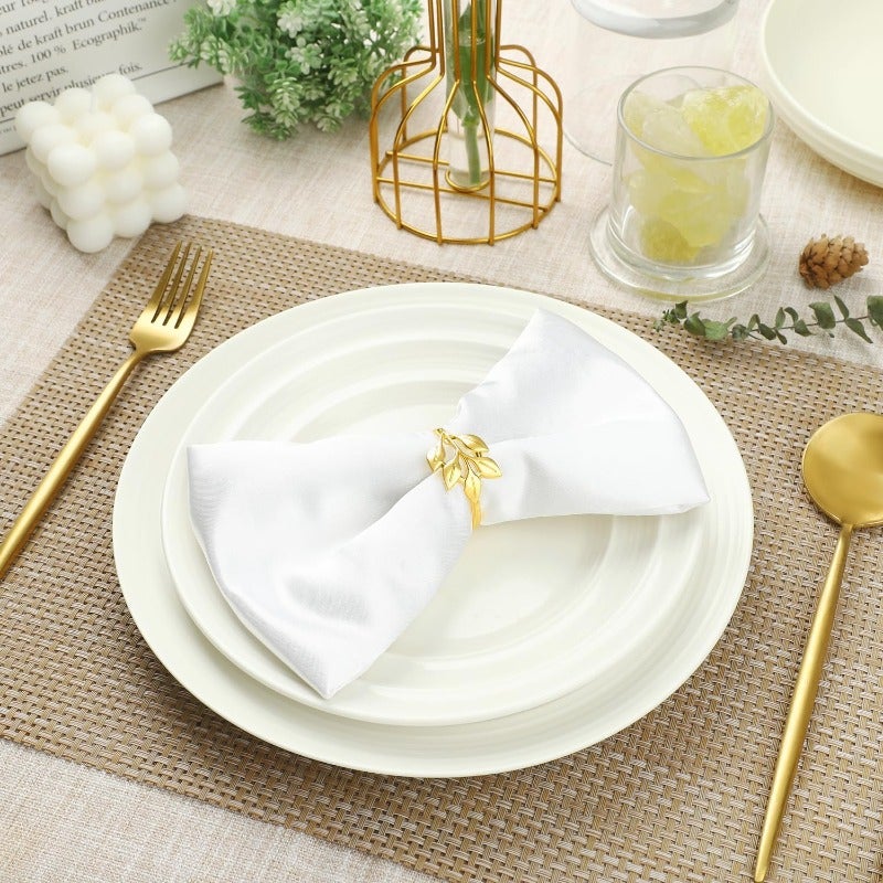Gold Napkin Rings Set of 12, Durable Polished Leaf Shaped Napkin Rings Table Decor for Christmas, Wedding, Party, Table Settings - Image 4