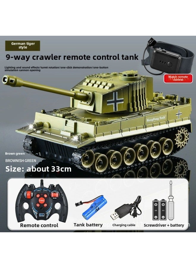 Remote Control Tank Car Crawler 99 Type Children's Charging Electric Off-road Tiger Armored Car Model Boy Toy Car-Color:Gesture Sensing Dual Remote Control 9 Command 2.4G Tiger Tank Brown Green-Battery Rotation-Specifications: Three Pieces Of Rechargeable Battery Remote Control Battery  - Image 1