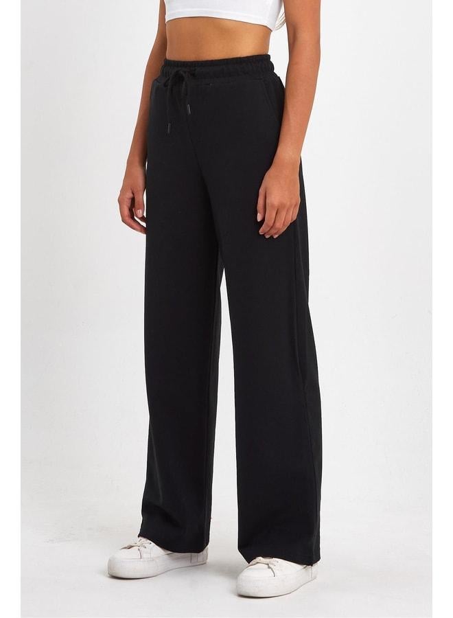 mmetalic Women's Seasonal Oversized Wide Comfortable Leg Side-Pocket Black Sweatpants - Image 3