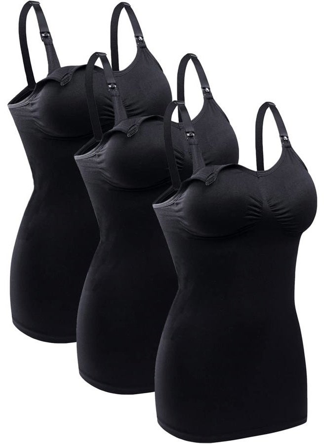 BRLIDO Womens Nursing Tank Tops Built in Bra for Breastfeeding Maternity Camisole Brasieres, Black*3, XL - Image 1