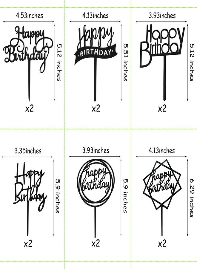 Chewarelly 12 Pack Multi Styles Birthday Cake Topper Set, Acrylic Cake Bunting Decor Birthday Cake Picks Party Decorations Supplies(Black) - Image 2
