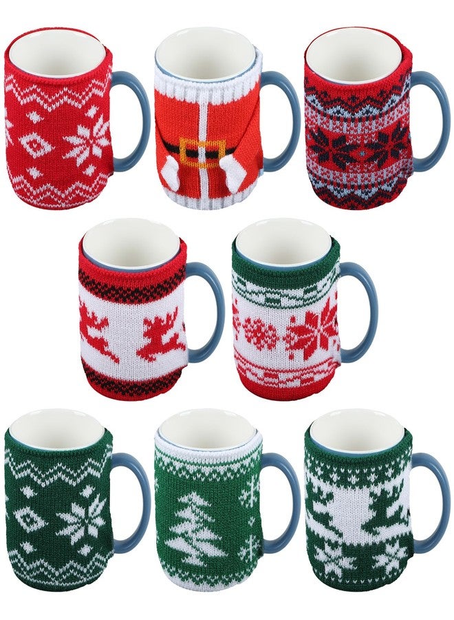 OBUSATT 8 Pcs Christmas Coffee Mug Cozy Knitted Cup Sweater Sleeve Cover - Reusable Crochet Tea Warmer Wrap With Buttons - Winter Decoration for Coffee Drinkers - Image 1