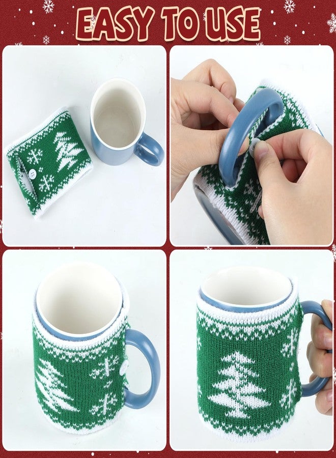 OBUSATT 8 Pcs Christmas Coffee Mug Cozy Knitted Cup Sweater Sleeve Cover - Reusable Crochet Tea Warmer Wrap With Buttons - Winter Decoration for Coffee Drinkers - Image 3