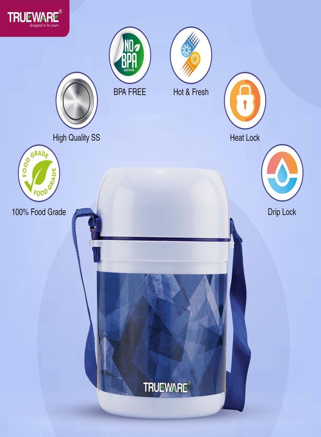 Trueware علبة غداء ترووير أوفيس 2 مع 3 حاويات من الفولاذ المقاوم للصدأ، سعة 300 مل × 2، و200 مل × 1، لون أزرق داكن | معزولة بمادة البولي يوريثان | حافظة طعام | حافظة غداء ساخنة | مانعة للتسرب | سهلة الحمل | آمنة للاستخدام مع الطعام | خالية من مادة BPA | مكتب - Image 3