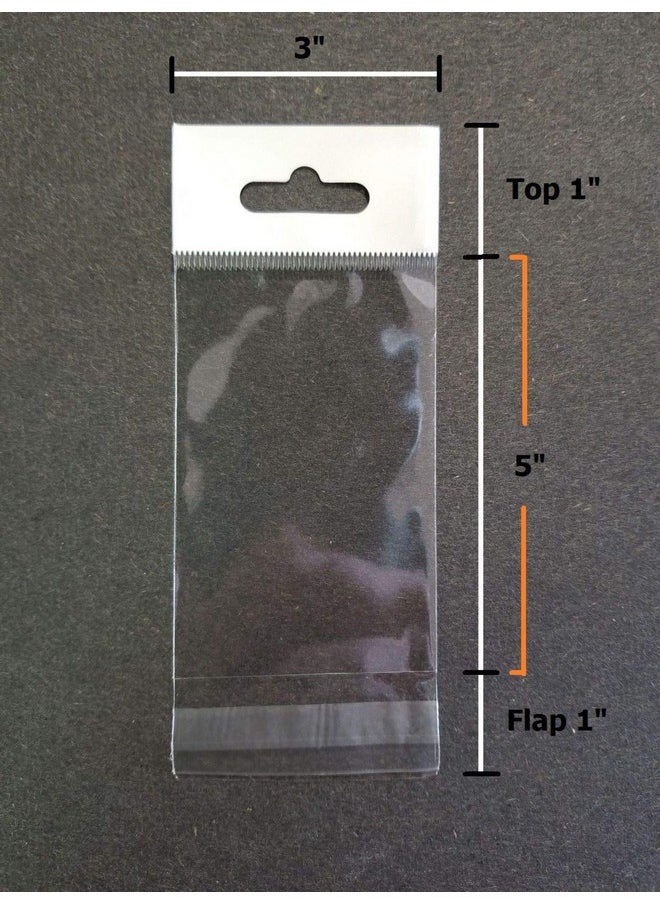 UNIQUEPACKING 100 Pcs 3X5 Inch Clear Cello Bags Resealable W/Hanging Header Hang Top  - Image 2