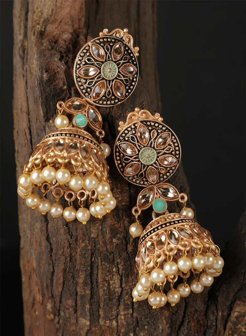 Ishin  Gold-Toned Circular Jhumkas Earrings for Women | Best Price UAE