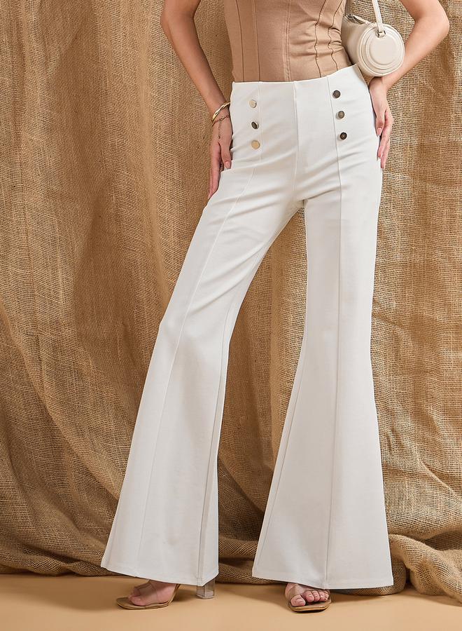 SASSAFRAS Front Button Flared Bell Bottom Pants by Styli - Image 1