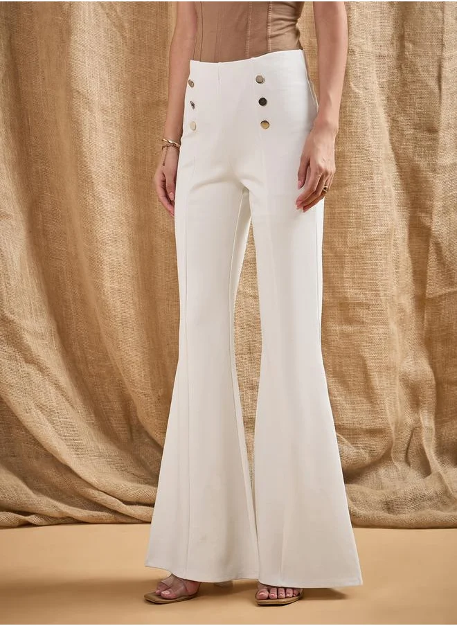 SASSAFRAS Front Button Flared Bell Bottom Pants by Styli