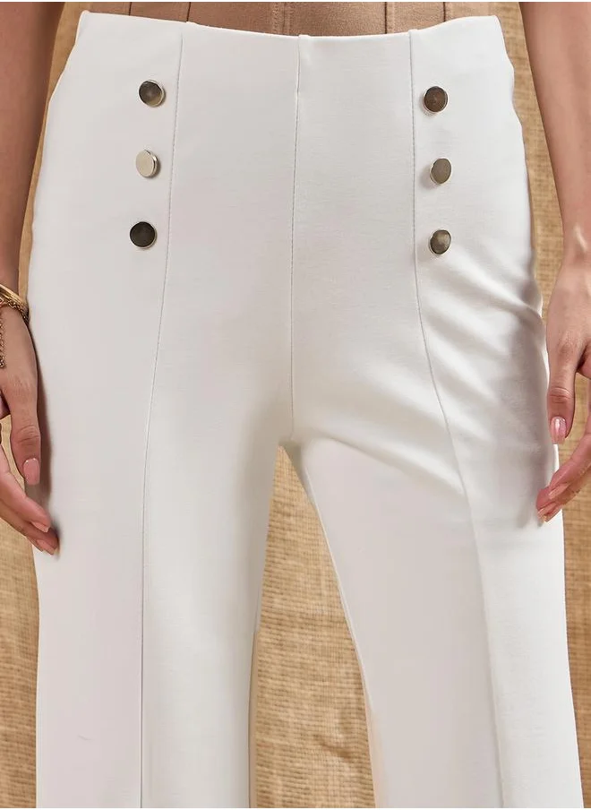 SASSAFRAS Front Button Flared Bell Bottom Pants by Styli