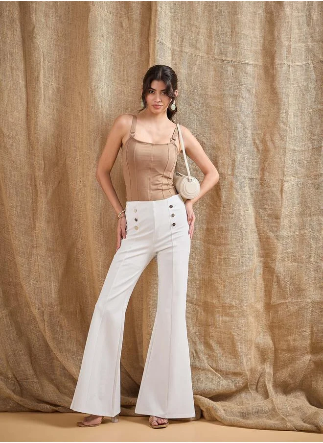 SASSAFRAS Front Button Flared Bell Bottom Pants by Styli