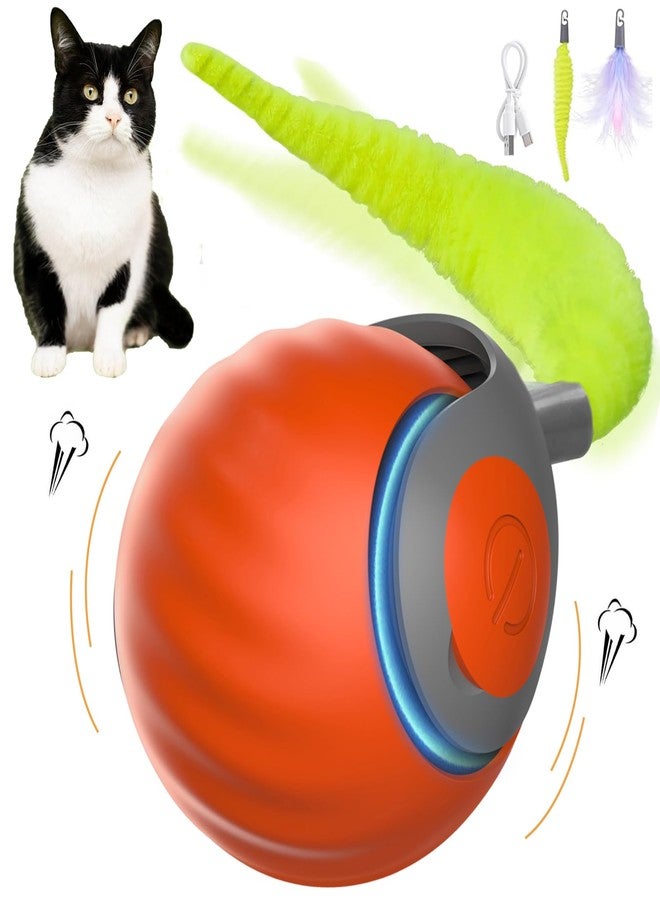 Eiruseed Upgraded Speedy Interactive Cat Ball 4.0 Toys with 2 Optional Tails, Smart Moving Ball Cat Toy for Bored Indoor Cats, Rechargeable & Detachable Automatic Kitten Rolling Balls Toy (Orange) - Image 1