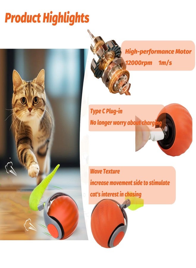 Eiruseed Upgraded Speedy Interactive Cat Ball 4.0 Toys with 2 Optional Tails, Smart Moving Ball Cat Toy for Bored Indoor Cats, Rechargeable & Detachable Automatic Kitten Rolling Balls Toy (Orange) - Image 5
