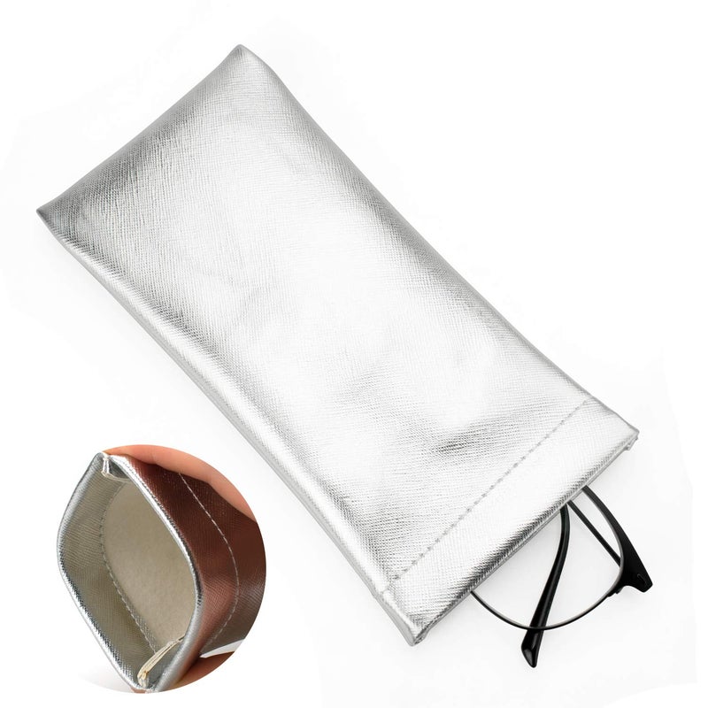 Vemiss 3 Pack Glasses Case,Squeeze Top Soft Portable Pouch for Sunglass eyeglass (Silver Pink Gold) - Image 3