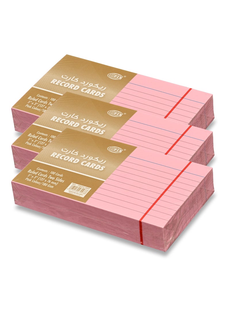 FIS® Ruled Record Cards or Index Cards, Size:5"x3" Inches (127x76mm), Two Sides Single Ruled, 180gsm, 100 Sheets Per Packet,Packet of 3 Pieces, Pink Color-FSIC53-180PI-3 - Image 1