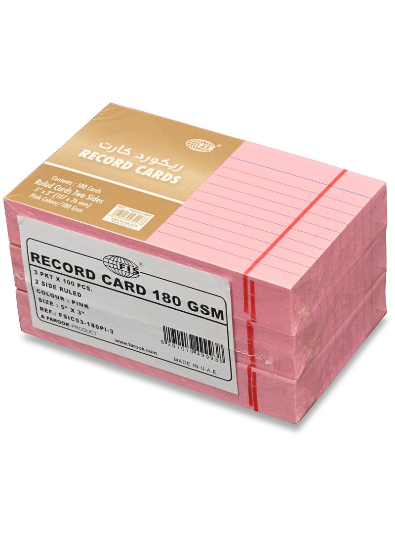 FIS® Ruled Record Cards or Index Cards, Size:5"x3" Inches (127x76mm), Two Sides Single Ruled, 180gsm, 100 Sheets Per Packet,Packet of 3 Pieces, Pink Color-FSIC53-180PI-3 - Image 3