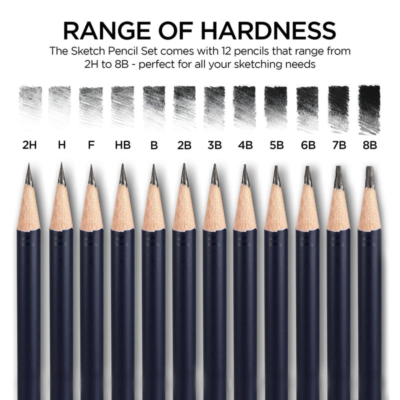 BLUEBIRD Sketch Pencils Set of 12 (2Hâ€“8B) â€“ Drawing Pencils for Sketching, Art Supplies for Adults & Teens, Ideal for Drawing Art, Sketching, & Shading - Image 2