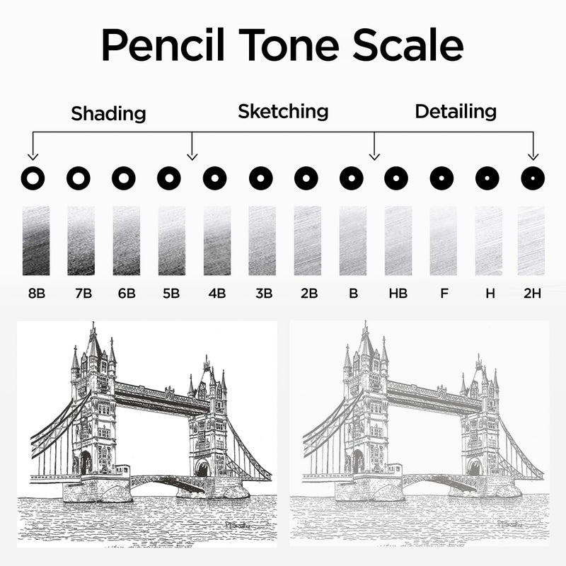BLUEBIRD Sketch Pencils Set of 12 (2Hâ€“8B) â€“ Drawing Pencils for Sketching, Art Supplies for Adults & Teens, Ideal for Drawing Art, Sketching, & Shading - Image 4