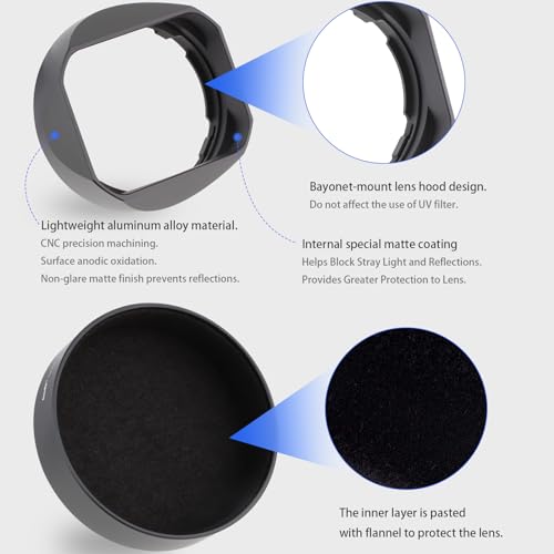 Haoge Lens Hood Metal Square Bayonet for Fujifilm XF35mmF2 R WR, XF23mmF2 R WR XC 35mm F2, Fuji 35mm F2, 23mm F2 Lens Hood, with Metal Front Cap, Replaces Fujifilm LH-XF35-2 LH XF35 2 Hood Shade - Image 2