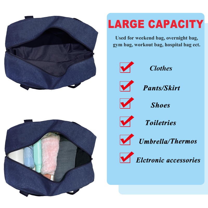 Beurlike For Spirit Airlines Personal Item Bag 18x14x8 Foldable Carry on Bags for Airplanes Travel Duffel Bags for Women and Men(Snow Navy (With Shoulder Strap)) - Image 5