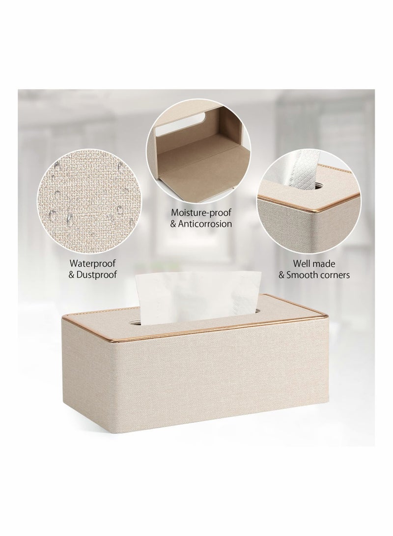 Y&D Tissue Box Cover, PU Leather Holder Rectangular Covers for Home/Office/Car Decoration 9.84"X5.23"X3.77" - Beige  - Image 5