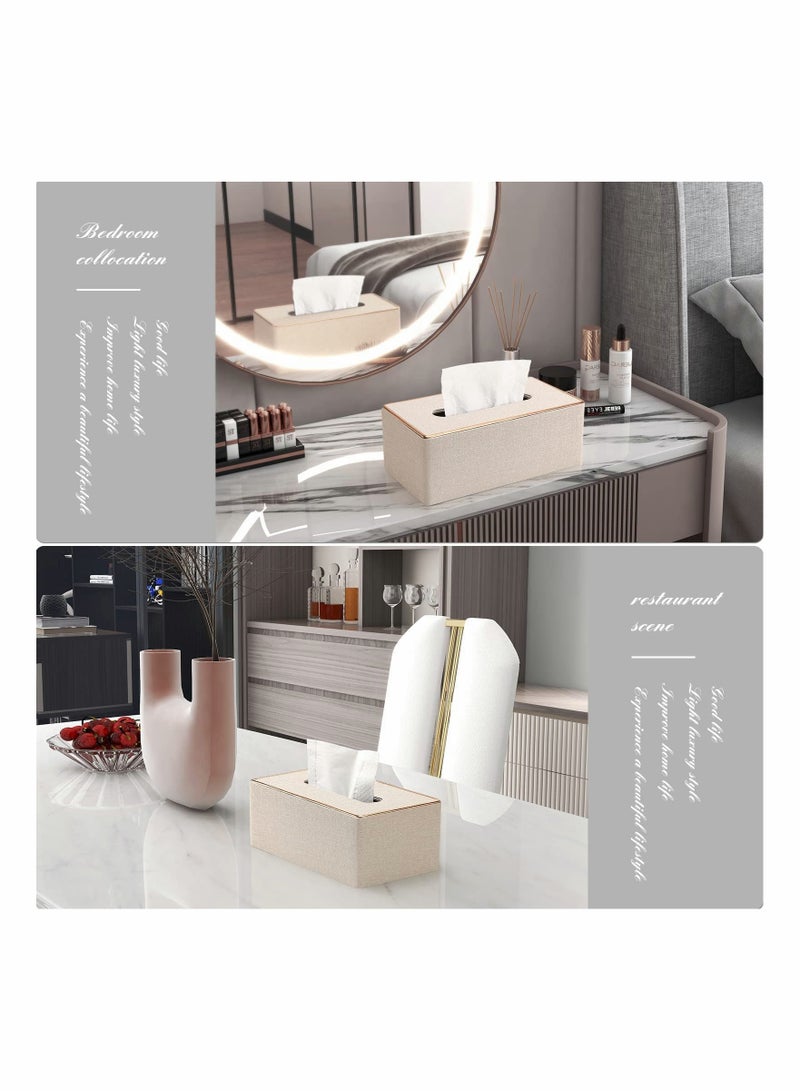 Y&D Tissue Box Cover, PU Leather Holder Rectangular Covers for Home/Office/Car Decoration 9.84"X5.23"X3.77" - Beige  - Image 2
