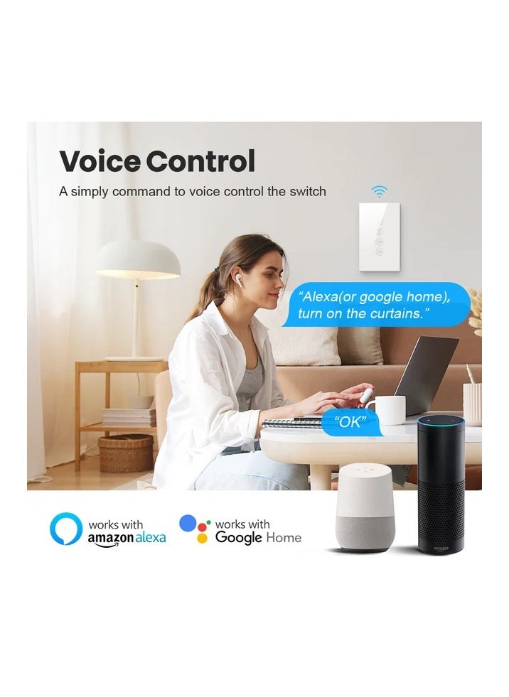 Smart WIFI Shutter/Curtain/Roller Switch, Single Gang, Glass Panel, Frameless, Neutral Wire Required, Remote Control Smart Life/Tuya App, Compatible with Voice assistance (Single Gang, Black)