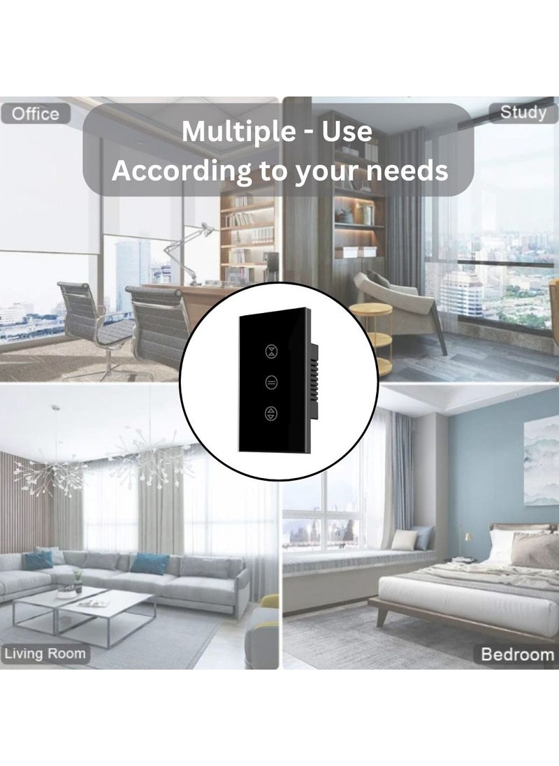Smart WIFI Shutter/Curtain/Roller Switch, Single Gang, Glass Panel, Frameless, Neutral Wire Required, Remote Control Smart Life/Tuya App, Compatible with Voice assistance (Single Gang, Black)