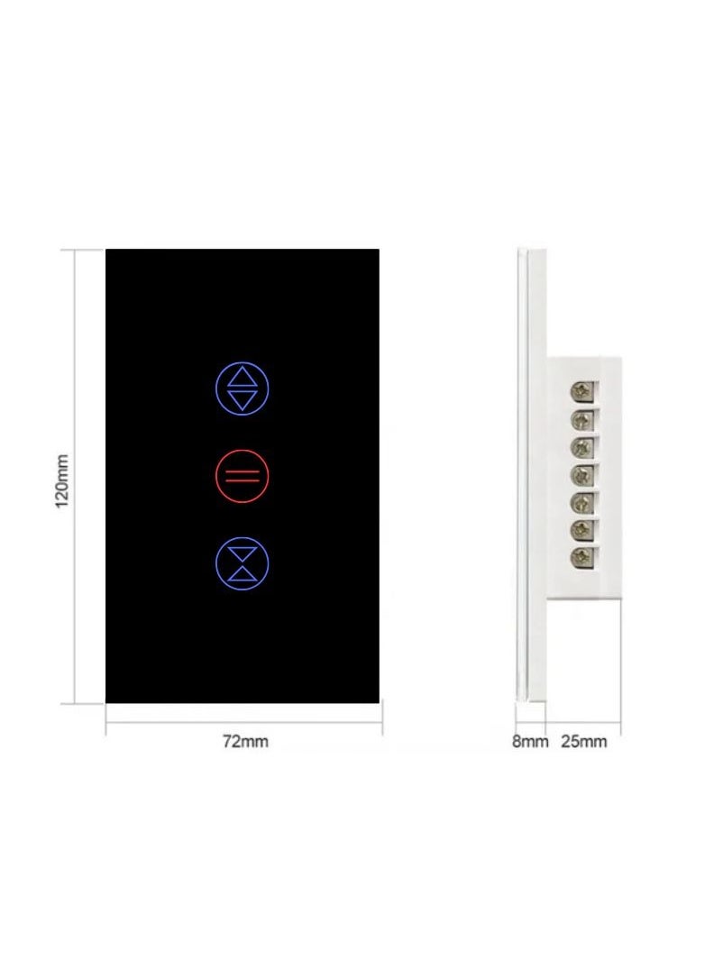 Smart WIFI Shutter/Curtain/Roller Switch, Single Gang, Glass Panel, Frameless, Neutral Wire Required, Remote Control Smart Life/Tuya App, Compatible with Voice assistance (Single Gang, Black)