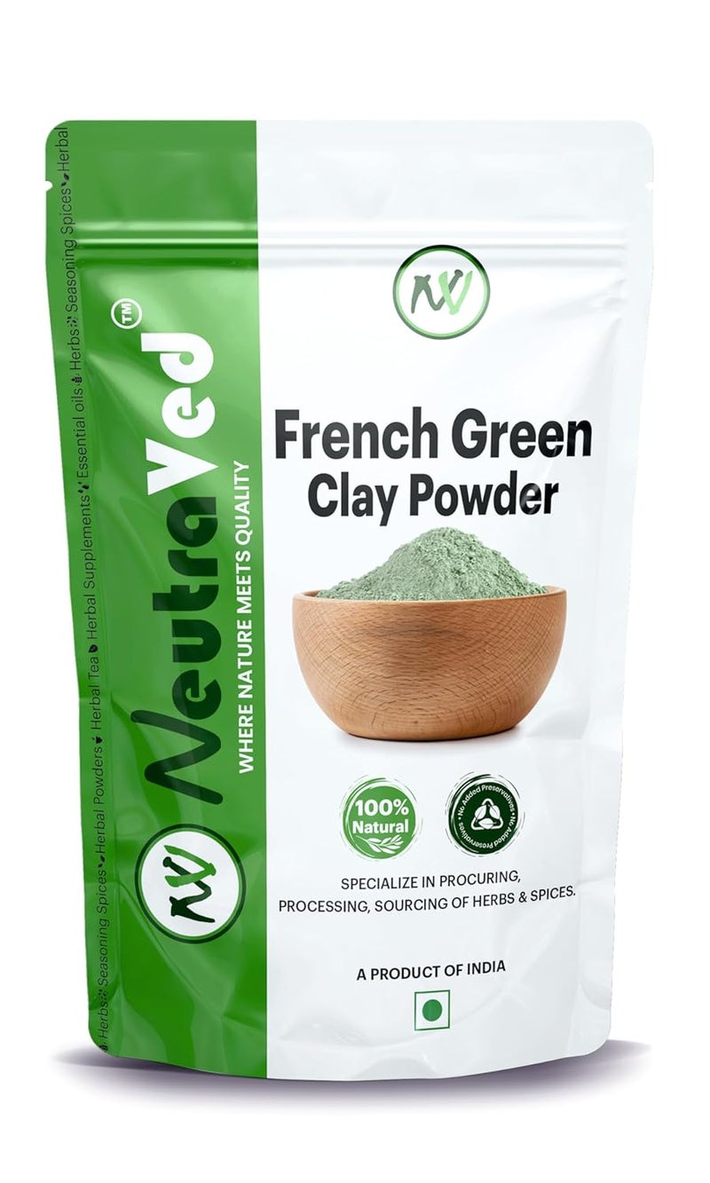NeutraVed French Green Clay Powder Your Pure and Natural Solution for Skincare Face Scrubs and Body Cleansers for All Skin Type Reusable StandUp Zipper Pouch 200g - Image 1