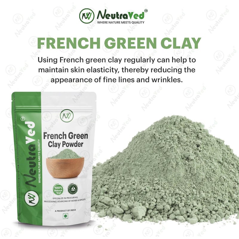 NeutraVed French Green Clay Powder Your Pure and Natural Solution for Skincare Face Scrubs and Body Cleansers for All Skin Type Reusable StandUp Zipper Pouch 200g - Image 2