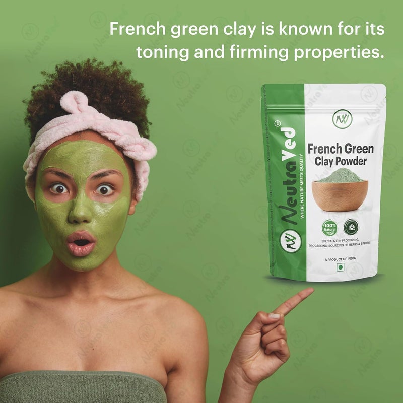 NeutraVed French Green Clay Powder Your Pure and Natural Solution for Skincare Face Scrubs and Body Cleansers for All Skin Type Reusable StandUp Zipper Pouch 200g - Image 4