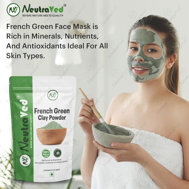 NeutraVed French Green Clay Powder Your Pure and Natural Solution for Skincare Face Scrubs and Body Cleansers for All Skin Type Reusable StandUp Zipper Pouch 200g - Image 3