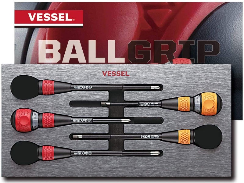 VESSEL BALL GRIP Ratchet Screwdriver 5PC. Set (3PC. of Replacement Blade) No.22002N3EVA - Image 1