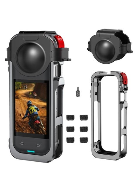 Camera Expansion Cage+Silicon Lens Protector for Insta360 X5, with 1/4 Threaded Hole Dual Cold Shoe Mount,  Expansion Adapter Accessories for Insta 360 X5