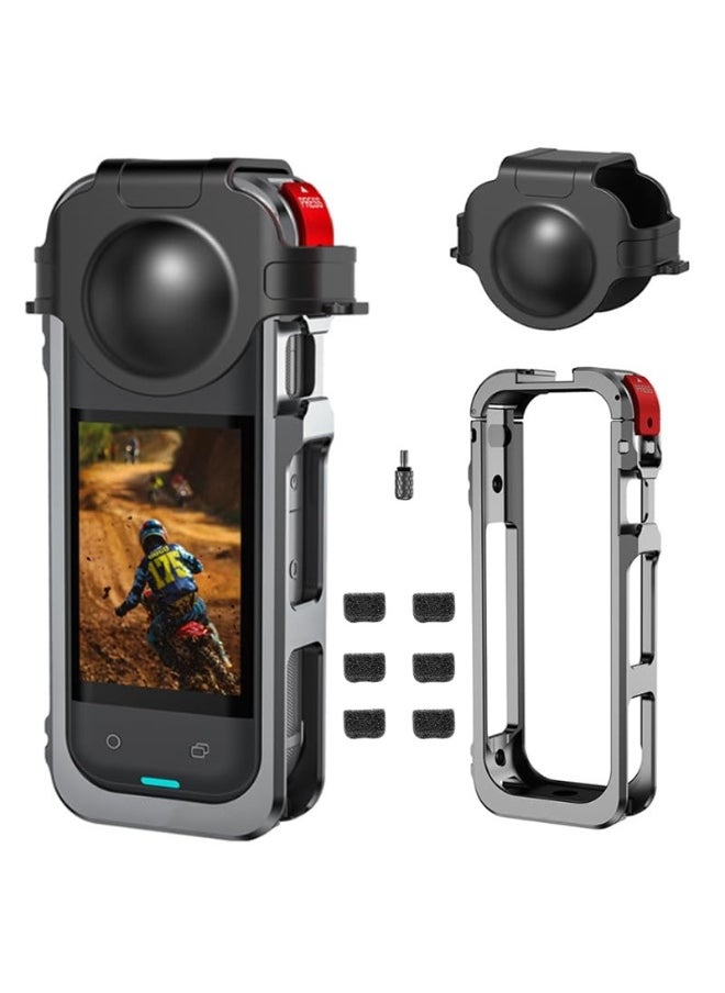 Camera Expansion Cage+Silicon Lens Protector for Insta360 X5, with 1/4 Threaded Hole Dual Cold Shoe Mount,  Expansion Adapter Accessories for Insta 360 X5