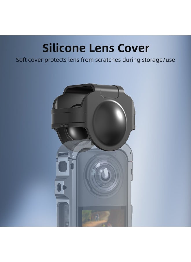 Camera Expansion Cage+Silicon Lens Protector for Insta360 X5, with 1/4 Threaded Hole Dual Cold Shoe Mount,  Expansion Adapter Accessories for Insta 360 X5