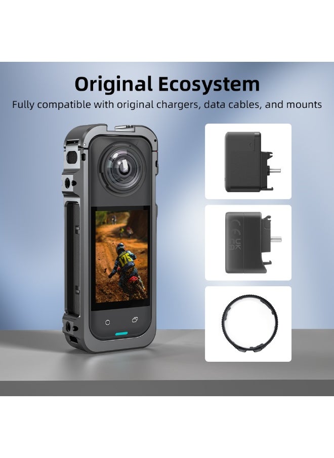 Camera Expansion Cage+Silicon Lens Protector for Insta360 X5, with 1/4 Threaded Hole Dual Cold Shoe Mount,  Expansion Adapter Accessories for Insta 360 X5