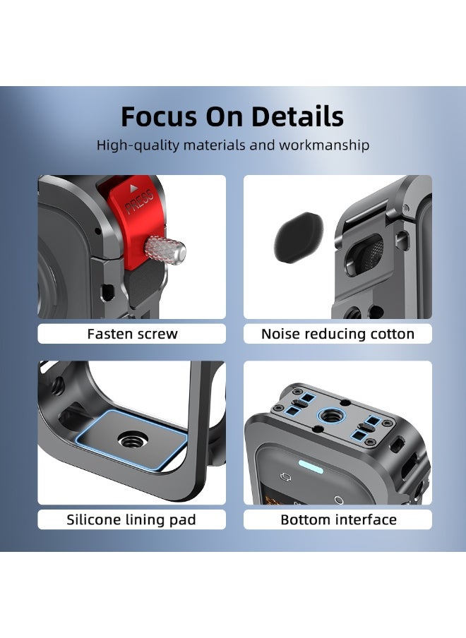 Camera Expansion Cage+Silicon Lens Protector for Insta360 X5, with 1/4 Threaded Hole Dual Cold Shoe Mount,  Expansion Adapter Accessories for Insta 360 X5