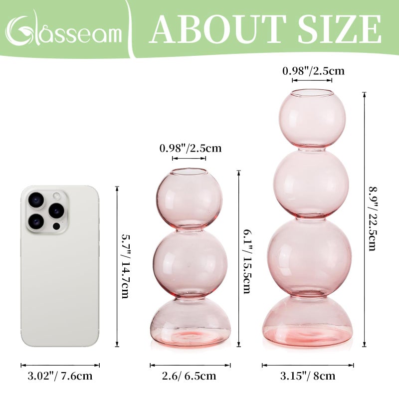 Glasseam Cute Pink Flower Vase, Unique Handmade Glass Vase for Flowers, Aesthetic Small Bud Vase Decor, Modern Ball Round Decorative Propagation Vases for Living Room Dining Table Decorations - Image 5